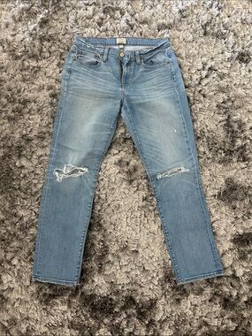 J. Crew Faded Light Blue Distressed Boyfriend Jeans